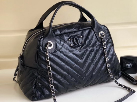 Chanel Bowling Bag in Black Aged Calfskin