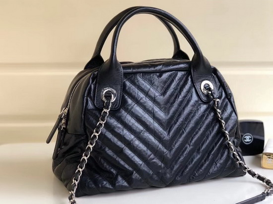 Chanel Bowling Bag in Black Aged Calfskin