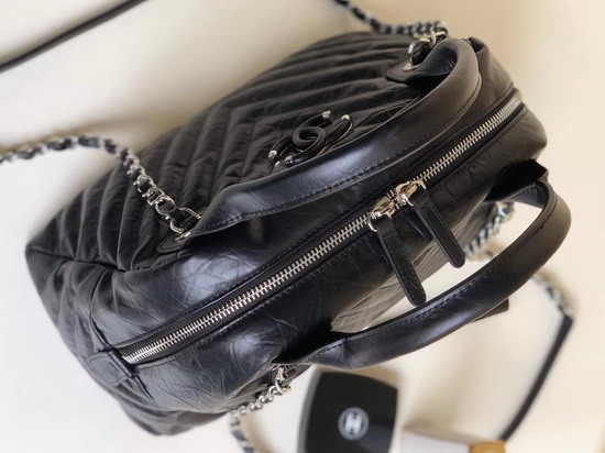 Chanel Bowling Bag in Black Aged Calfskin