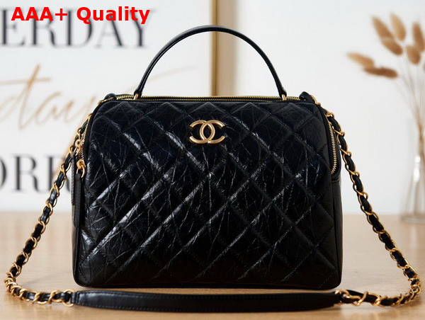 Chanel Bowling Bag in Black Aged Calfskin Gold Tone Metal AS3740 Replica