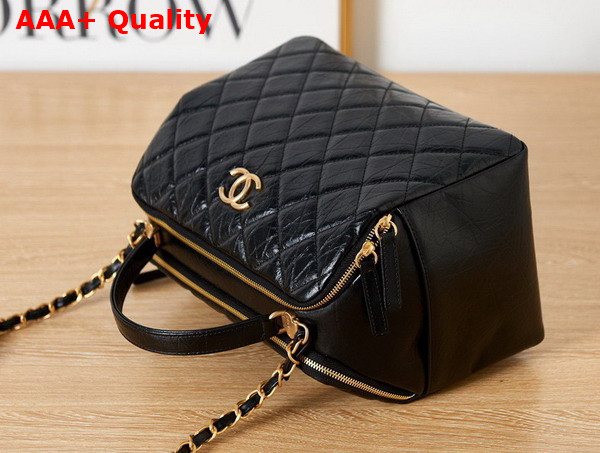 Chanel Bowling Bag in Black Aged Calfskin Gold Tone Metal AS3740 Replica