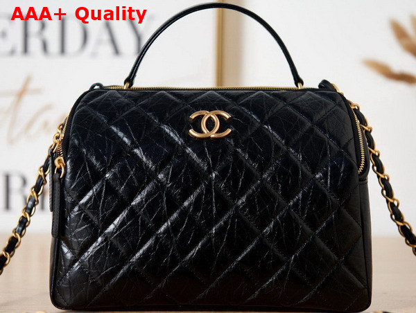 Chanel Bowling Bag in Black Aged Calfskin Gold Tone Metal AS3740 Replica