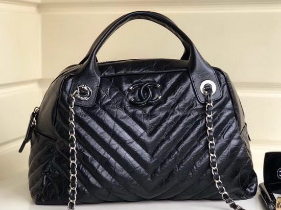 Chanel Bowling Bag in Black Aged Calfskin