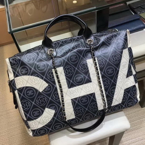 Chanel Bowling Bag in Black Printed Fabric