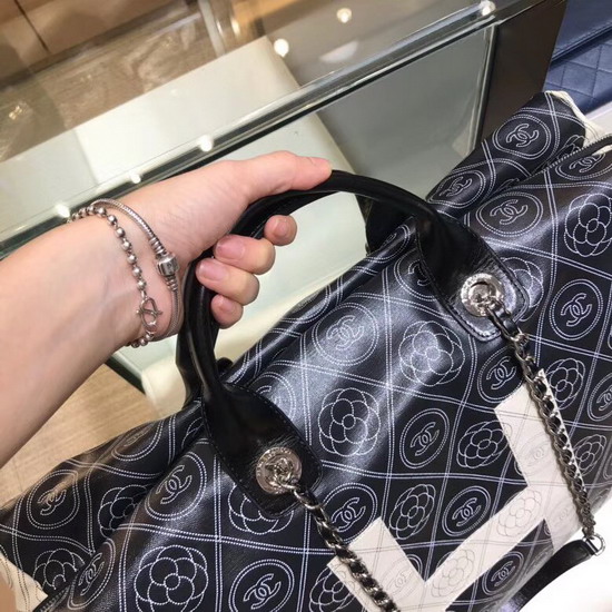 Chanel Bowling Bag in Black Printed Fabric