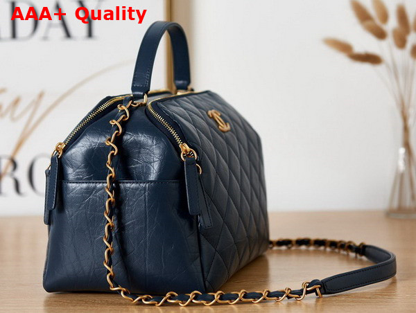 Chanel Bowling Bag in Dark Blue Aged Calfskin Gold Tone Metal AS3740 Replica