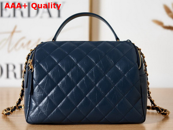 Chanel Bowling Bag in Dark Blue Aged Calfskin Gold Tone Metal AS3740 Replica