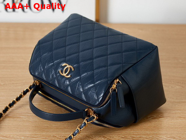 Chanel Bowling Bag in Dark Blue Aged Calfskin Gold Tone Metal AS3740 Replica