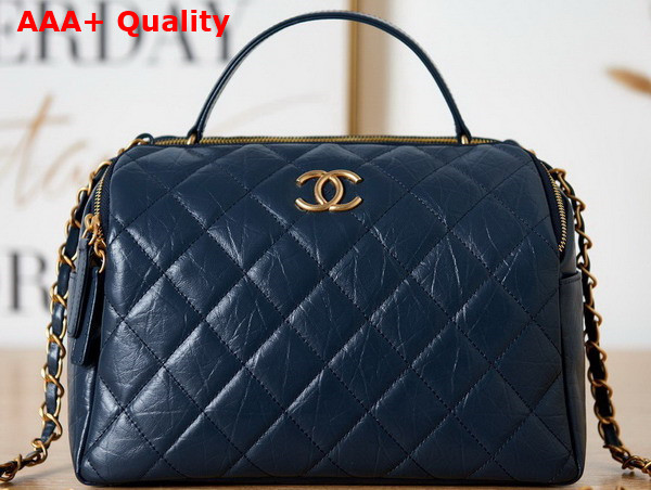 Chanel Bowling Bag in Dark Blue Aged Calfskin Gold Tone Metal AS3740 Replica