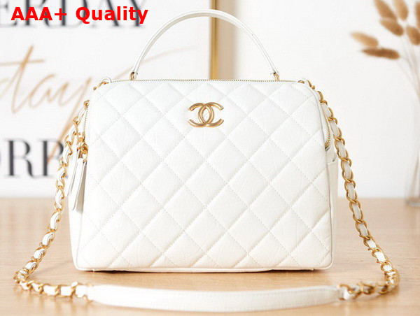 Chanel Bowling Bag in White Aged Calfskin Gold Tone Metal AS3740 Replica