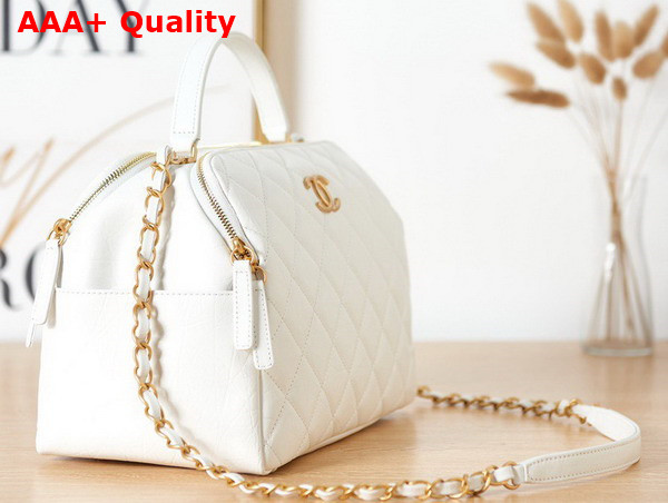 Chanel Bowling Bag in White Aged Calfskin Gold Tone Metal AS3740 Replica