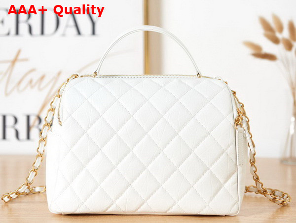 Chanel Bowling Bag in White Aged Calfskin Gold Tone Metal AS3740 Replica