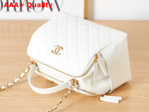 Chanel Bowling Bag in White Aged Calfskin Gold Tone Metal AS3740 Replica