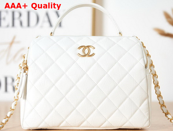 Chanel Bowling Bag in White Aged Calfskin Gold Tone Metal AS3740 Replica