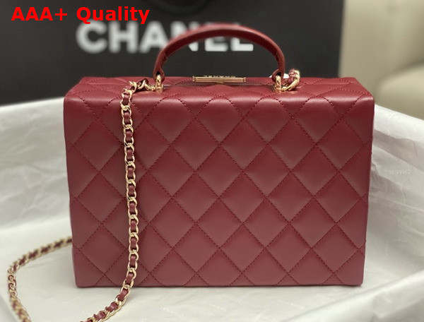 Chanel Box Bag in Burgundy Lambskin Gold Tone Metal AS5168 Replica