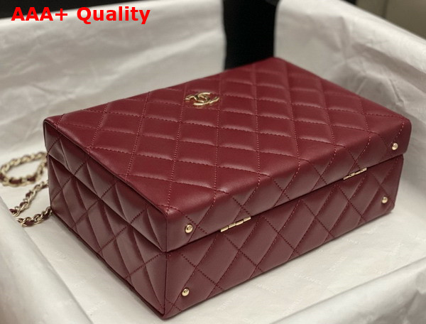 Chanel Box Bag in Burgundy Lambskin Gold Tone Metal AS5168 Replica