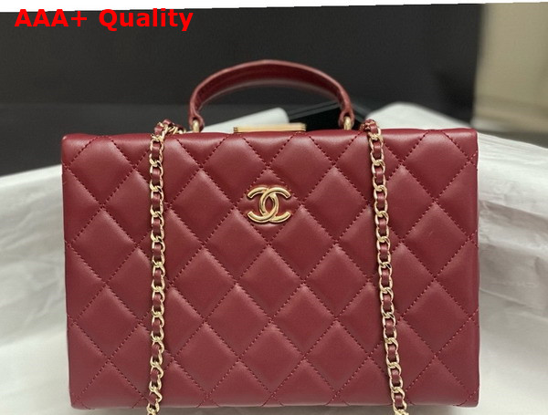 Chanel Box Bag in Burgundy Lambskin Gold Tone Metal AS5168 Replica