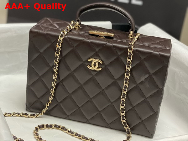 Chanel Box Bag in Dark Brown Lambskin Gold Tone Metal AS5168 Replica