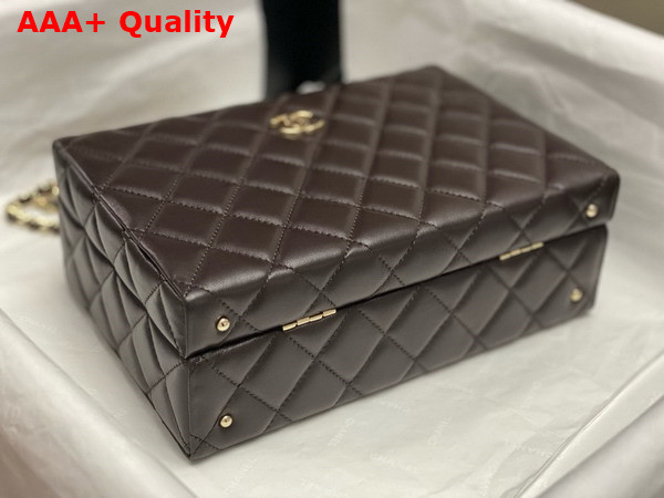 Chanel Box Bag in Dark Brown Lambskin Gold Tone Metal AS5168 Replica