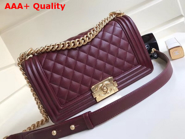 Chanel Boy Chanel Flap Bag in Burgundy Grained Calfskin with Gold Hardware Replica