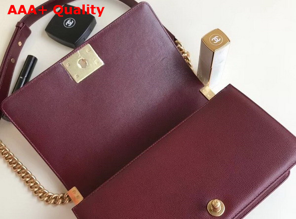 Chanel Boy Chanel Flap Bag in Burgundy Grained Calfskin with Gold Hardware Replica