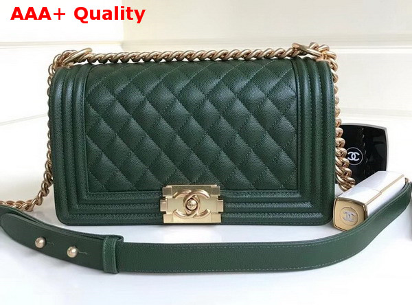 Chanel Boy Chanel Flap Bag in Green Grained Calfskin with Gold Hardware Replica