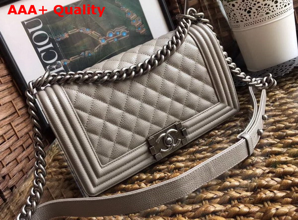 Chanel Boy Chanel Flap Bag in Grey Grained Calfskin with Silver Hardware Replica