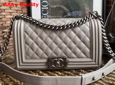 Chanel Boy Chanel Flap Bag in Grey Grained Calfskin with Silver Hardware Replica