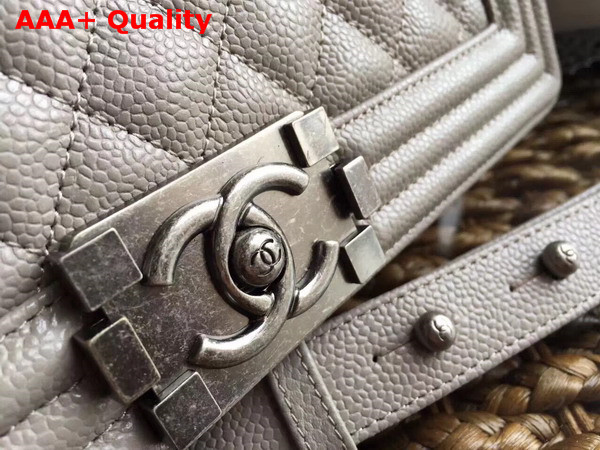 Chanel Boy Chanel Flap Bag in Grey Grained Calfskin with Silver Hardware Replica