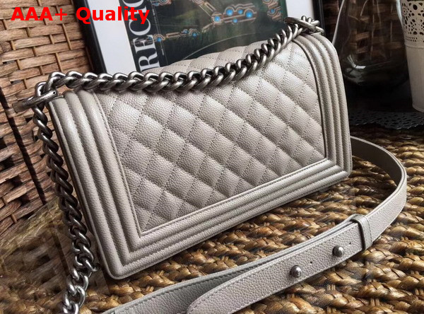 Chanel Boy Chanel Flap Bag in Grey Grained Calfskin with Silver Hardware Replica