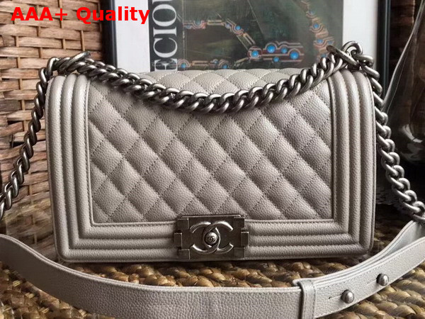 Chanel Boy Chanel Flap Bag in Grey Grained Calfskin with Silver Hardware Replica