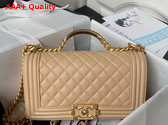 Chanel Boy Chanel Flap Bag with Handle Beige Grained Shiny Calfskin and Gold Tone Metal Replica