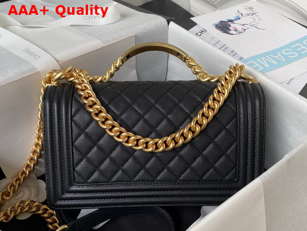 Chanel Boy Chanel Flap Bag with Handle Black Grained Shiny Calfskin and Gold Tone Metal Replica