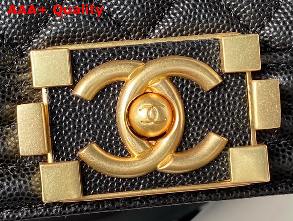 Chanel Boy Chanel Flap Bag with Handle Black Grained Shiny Calfskin and Gold Tone Metal Replica