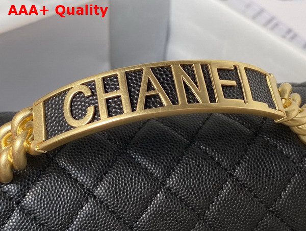 Chanel Boy Chanel Flap Bag with Handle Black Grained Shiny Calfskin and Gold Tone Metal Replica