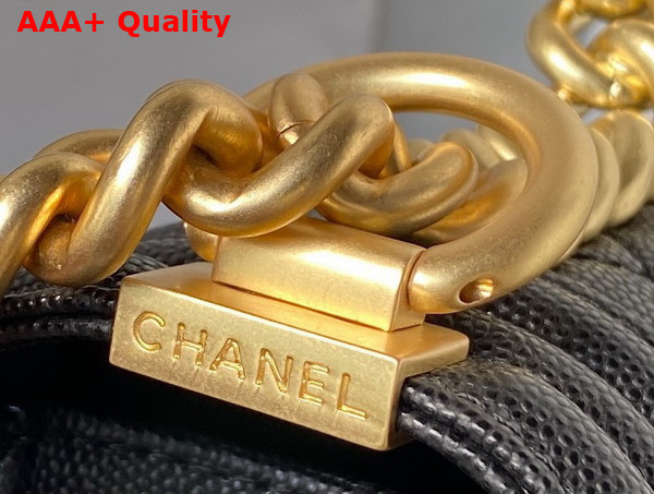 Chanel Boy Chanel Flap Bag with Handle Black Grained Shiny Calfskin and Gold Tone Metal Replica