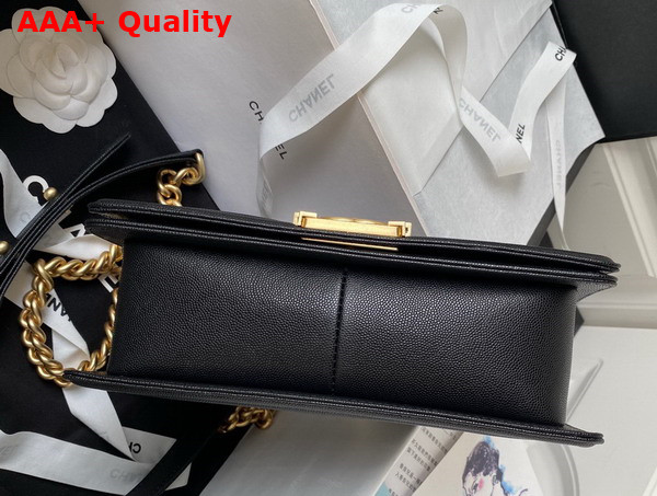 Chanel Boy Chanel Flap Bag with Handle Black Grained Shiny Calfskin and Gold Tone Metal Replica