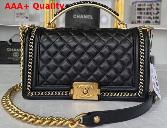 Chanel Boy Chanel Flap Bag with Handle Calfskin Gold Tone Metal Black Replica