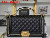 Chanel Boy Chanel Flap Bag with Handle Calfskin Gold Tone Metal Black Replica