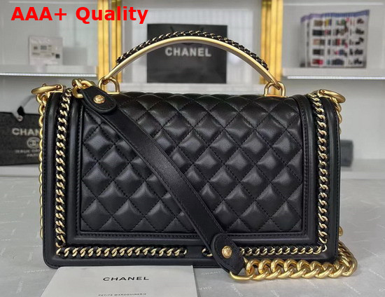 Chanel Boy Chanel Flap Bag with Handle Calfskin Gold Tone Metal Black Replica