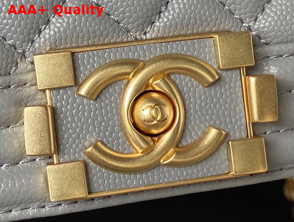 Chanel Boy Chanel Flap Bag with Handle Light Grey Grained Shiny Calfskin and Gold Tone Metal Replica