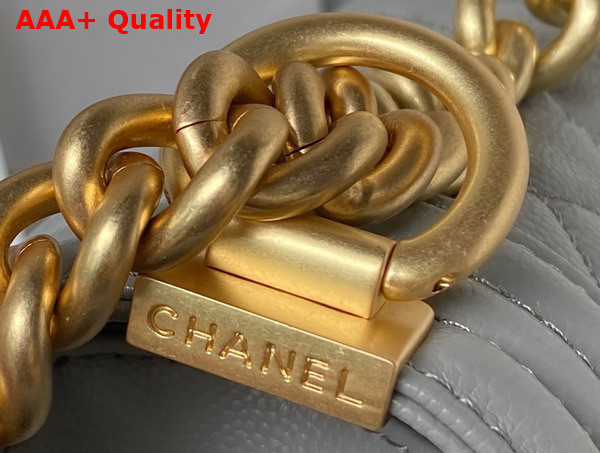 Chanel Boy Chanel Flap Bag with Handle Light Grey Grained Shiny Calfskin and Gold Tone Metal Replica