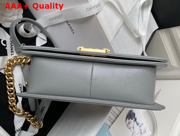 Chanel Boy Chanel Flap Bag with Handle Light Grey Grained Shiny Calfskin and Gold Tone Metal Replica