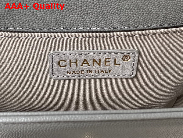 Chanel Boy Chanel Flap Bag with Handle Light Grey Grained Shiny Calfskin and Gold Tone Metal Replica