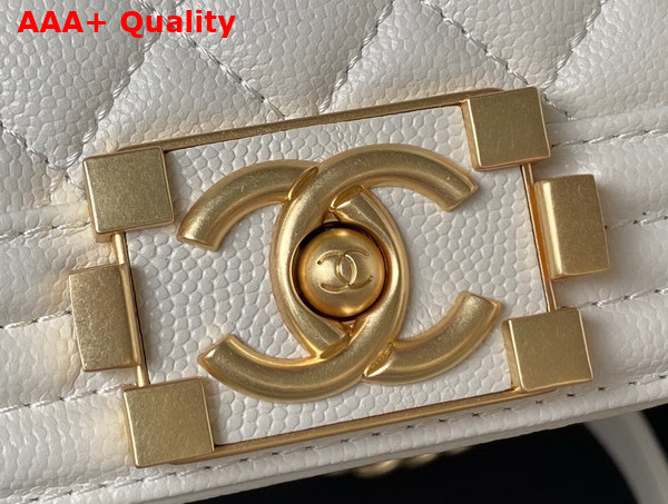 Chanel Boy Chanel Flap Bag with Handle White Grained Shiny Calfskin and Gold Tone Metal Replica