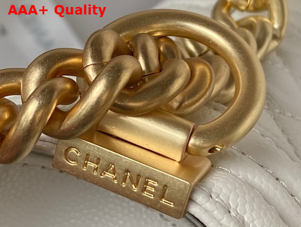 Chanel Boy Chanel Flap Bag with Handle White Grained Shiny Calfskin and Gold Tone Metal Replica