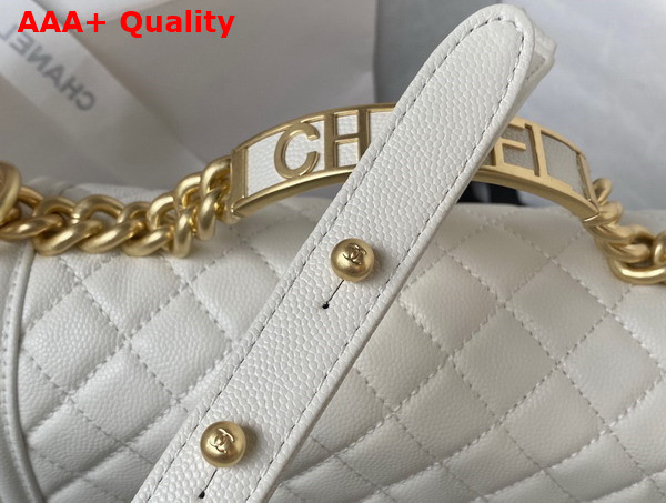 Chanel Boy Chanel Flap Bag with Handle White Grained Shiny Calfskin and Gold Tone Metal Replica