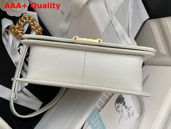 Chanel Boy Chanel Flap Bag with Handle White Grained Shiny Calfskin and Gold Tone Metal Replica