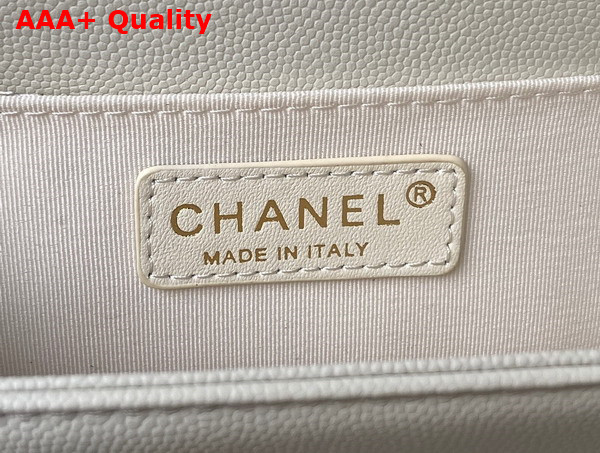 Chanel Boy Chanel Flap Bag with Handle White Grained Shiny Calfskin and Gold Tone Metal Replica