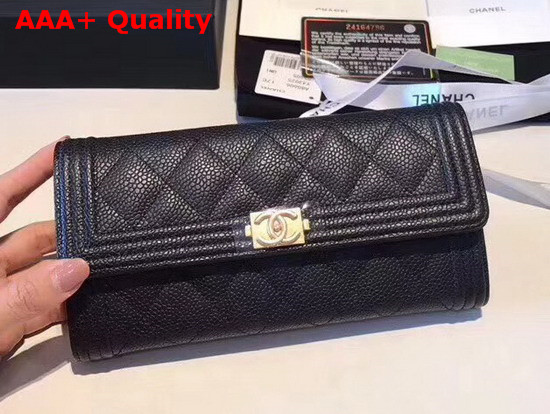 Chanel Boy Chanel Flap Wallet in Black Grained Calfskin Replica